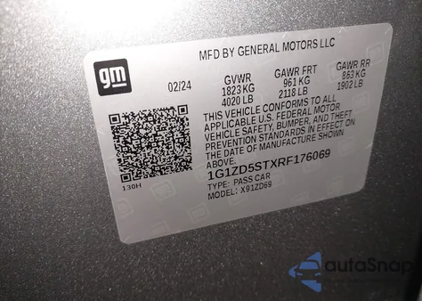 2024 Chevrolet Malibu Fwd 1Lt из США, поврежденный, VIN 1G1ZD5STXRF176069